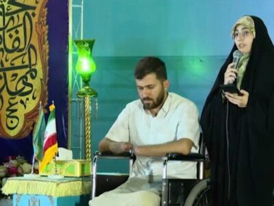 رجزخوانی همسر جانباز لانچر حسین محمدی در جنگ رمضان